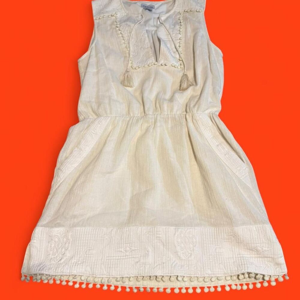 SAYLOR NY Boho Cream Pom-Pom Mini Dress sz Large
